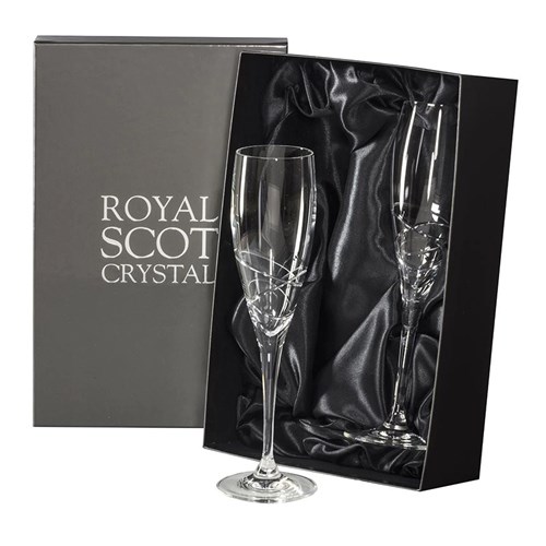 Skye 2 Champagne Flutes 250mm (Presentation Boxed) Royal Scot Crystal - Perfect Gift